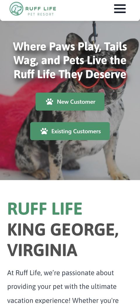 The Ruff Life Pet Resort website on a phone
