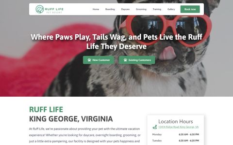 Home page of the Ruff Life Pet Resort website on a desktop screen